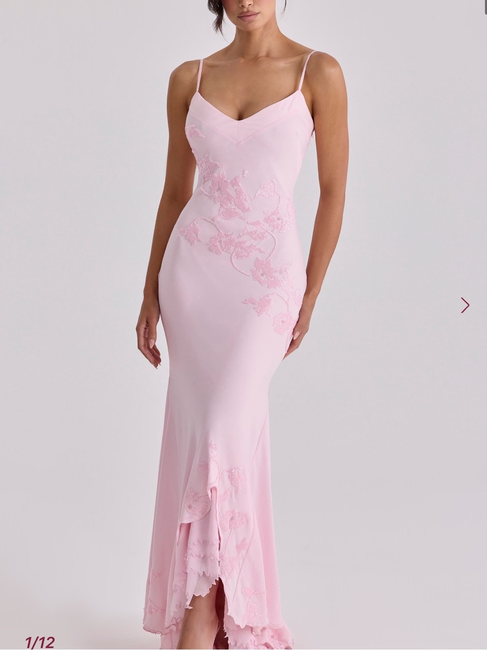 ANASTELLE
Pink Hand Beaded Embellished Satin Maxi Dress size small